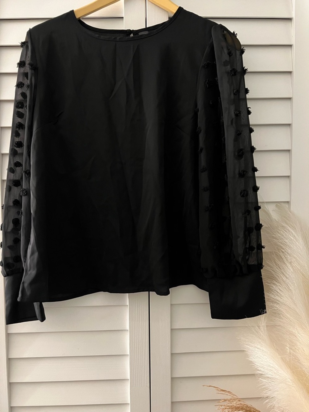 Sheer Dot Sleeve Black Blouse